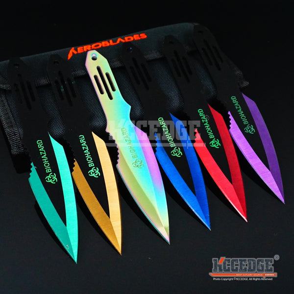 3PC 6.5 Ninja Kunai Biohazard Tactical Technicolor Knife Set w/ Sheath