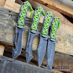 4 Types 9" MILSPEC BIO COMBAT Survival Stonewash FIXED BLADE KNIFE Neon Green Paracord Wrapped G-10 Handle Hunting