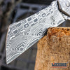 Image of 2PC Cleaver Combo Etched Damascus FIXED Cleaver + SHAVER Folding Pocket CLEAVER